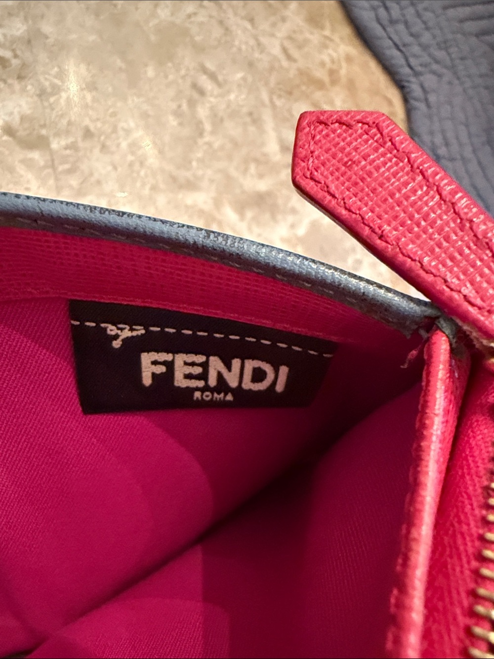 Fendi Authentic Textured Navy Leather Trifold Wallet with Gold Logo Plate - Picture 15 of 17